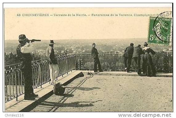 94 CHENNEVIERES Terrasse De La Mairie  Belle Animation  1908 - Chennevieres Sur Marne