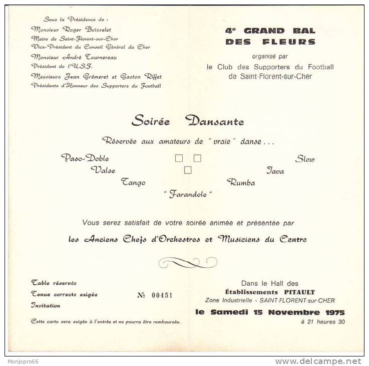 Carte De Réservation De La Soirée Dansante Du 4ème Grand Bal Des Fleurs Organisé Par Le Club Des Supporters Du Football - Other & Unclassified