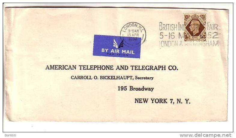GOOD Postal Cover GREAT BRITAIN To USA 1952 - Nice Stamped: GEORGE VI - 1Sh - Briefe U. Dokumente