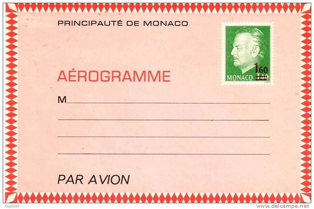 MONACO-AEROGRAMME NEUF AVEC SURCHARGE - Enteros  Postales