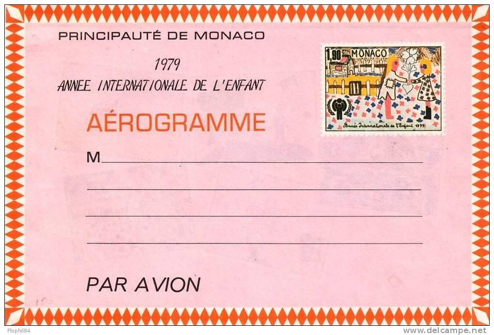 MONACO-AEROGRAMME ANNEE INTERNATIONALE DE L'ENFANT -ILLUSTRATION A L'INTERIEUR - Enteros  Postales