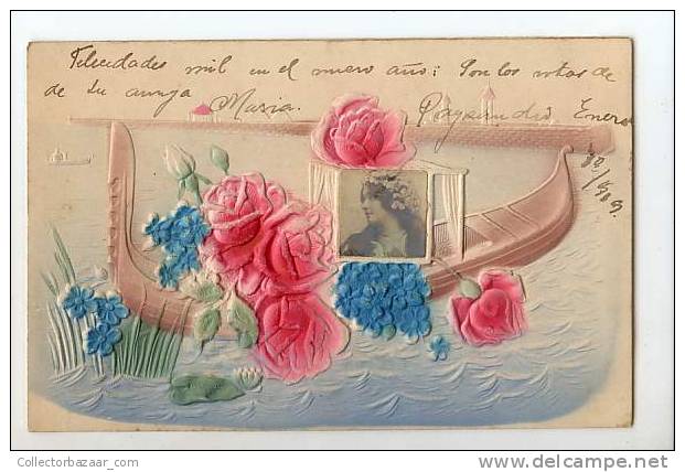 VINTAGE POSTCARD Woman Pink Roses Photo Postcard - Mujeres