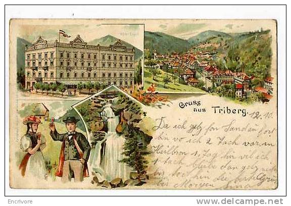 Cpa Dessin TRIBERG CASCADE HOTEL HENGEL Couple Verre De Vin  Xylograph N°522 -1900 - Triberg