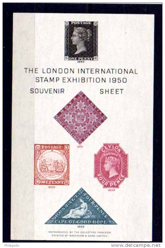 Grande-Bretagne 1950, Feuillet Souvenir De L’exposition Internationale De Londres - Cinderelas
