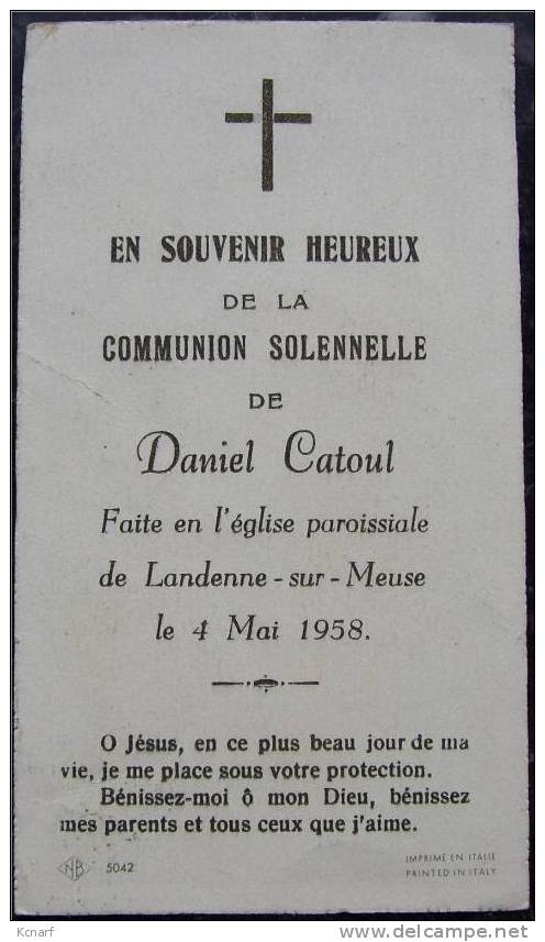 Faire-parts De Communion De LANDENNE-SUR-MEUSE En 1958 De DANIEL CATOUL . - Other & Unclassified