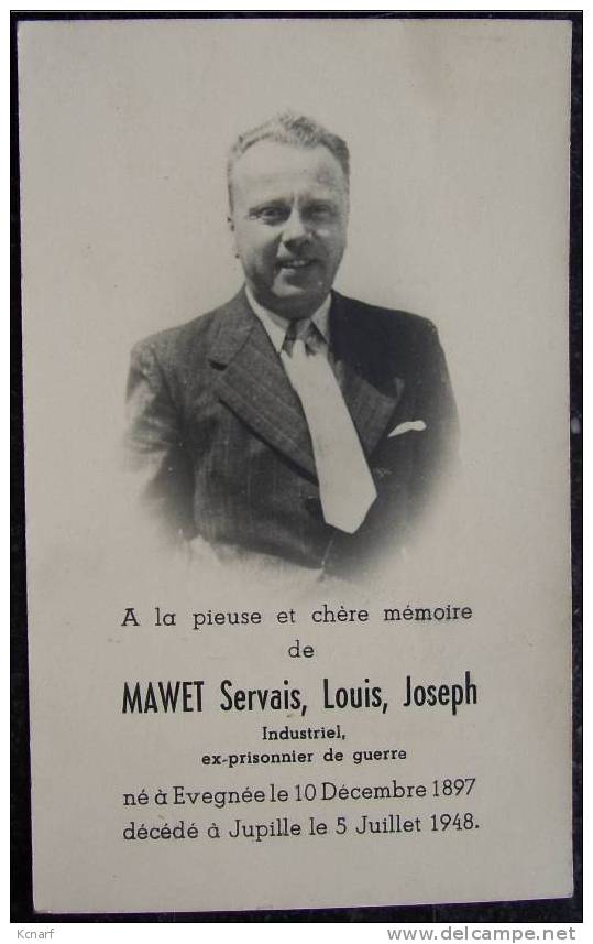 Faire-parts De Décès De EVEGNEE / JUPILLE En 1948 De MAWET SERVAIS . - Sonstige & Ohne Zuordnung
