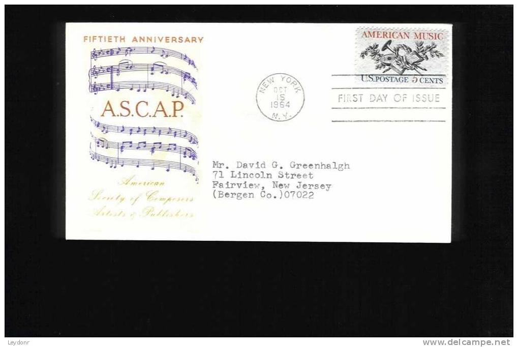 FDC American Music 1964 - Cover By Chickering And Jackson - 1961-1970