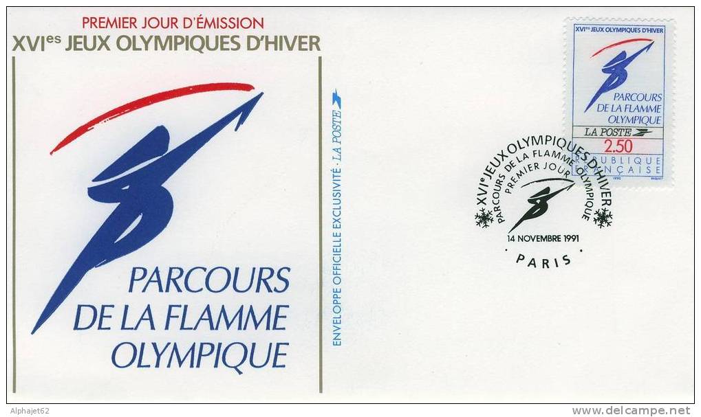 Flamme Olympique - FRANCE - Enveloppe 1er Jour - Paris - 1991 - Hiver 1992: Albertville