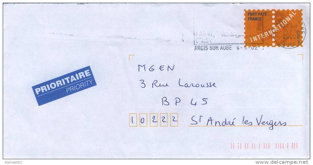 La Poste - PAP - Port Payé International - Arcis Sur Aube - 2002 - Autres & Non Classés