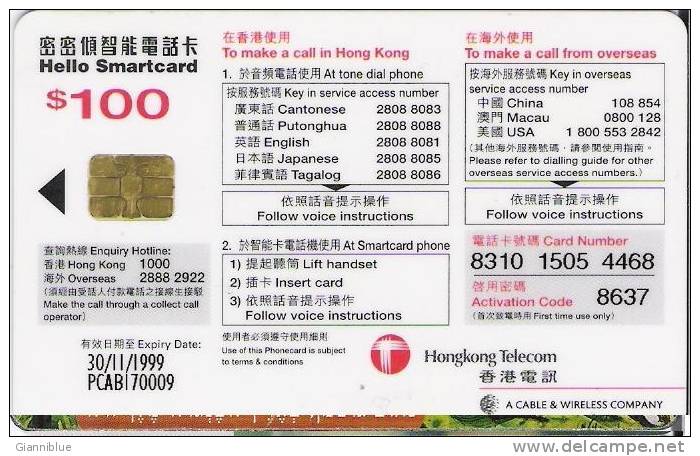 Hong Kong - Blue Hello $100 C&w Chip - Hong Kong
