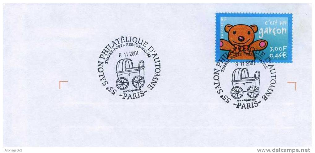 Landau De Poupée - FRANCE - Cachet Illustré - Ourson - 2001 - Poupées