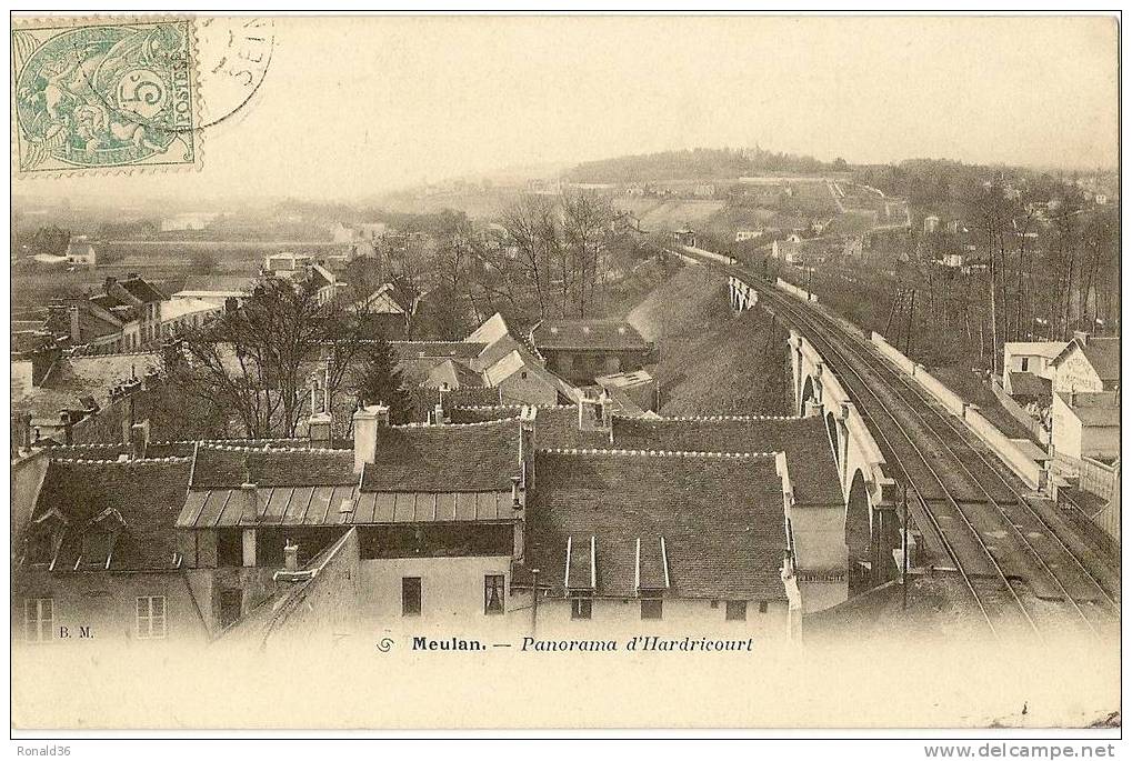 CP 78 MEULAN Panorama D'hardricourt ( Ligne De Chemin De Fer , Entreprise De Maconnerie) - Meulan