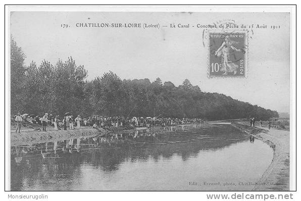 45 )) CHATILLON SUR LOIRE, Le Canal, Concours De Pêche Du 15 Aout 1911, N° 179 Evezard édit, ANIMEE** - Chatillon Sur Loire