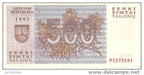 LITHANIE   500 Talonu  Daté De 1993   Pick 46     ***** BILLET  NEUF ***** - Lithuania