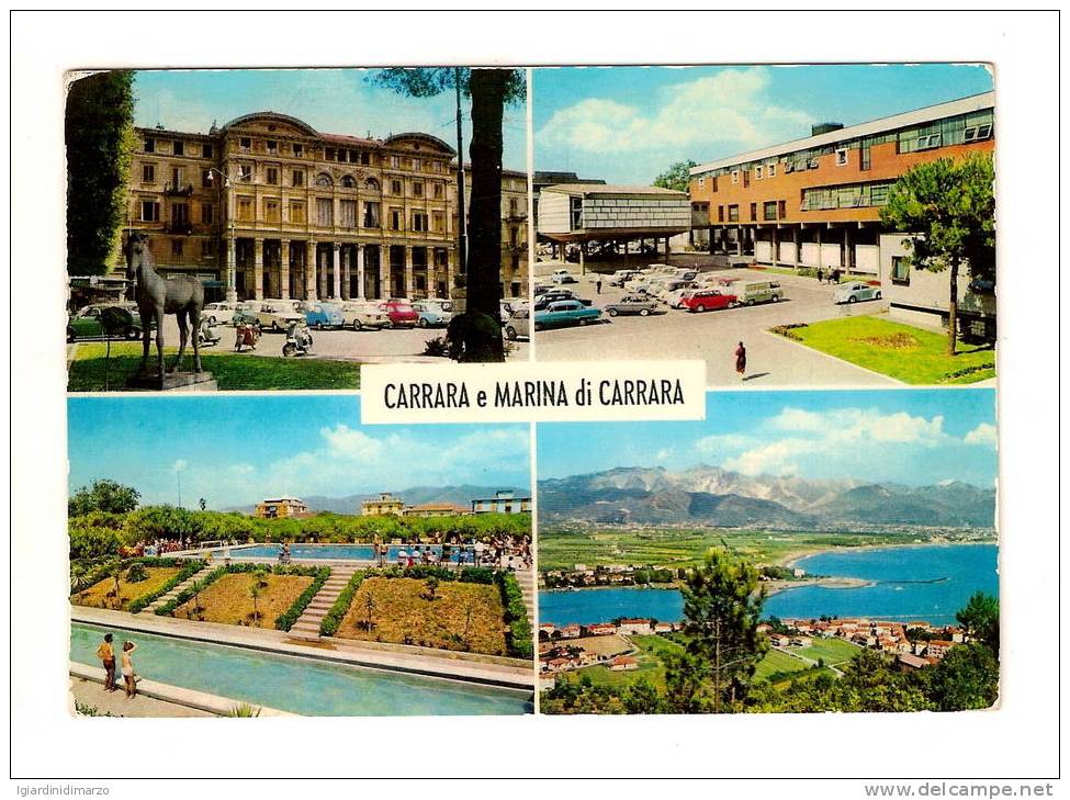 CARRARA E MARINA DI CARRARA - 1968 - 4 Vedute Panoramiche - ANIMATE/AUTO - Viaggiata - In Buone Condizioni - DC1560. - Carrara