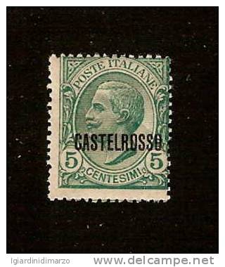 CASTELROSSO- Isole Italiane Dell' EGEO -1922- Valore Nuovo Stl Da 5 C. Verde Soprastampato- In Buone Condizioni- DC1561. - Castelrosso