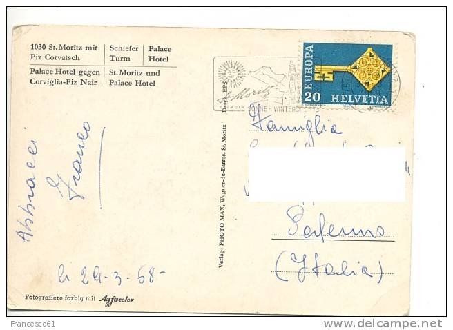 SVIZZERA HELVETIA 1968 Europa CEPT 20 Postcard To Italy - Covers & Documents