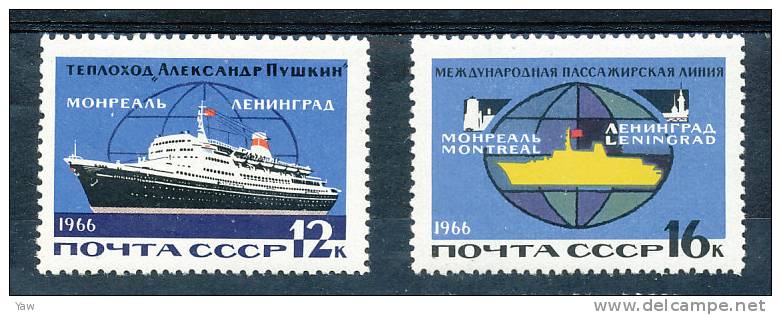 RUSSIA 1966  INAUGURAZIONE DELLA LINEA MARITTIMA LENINGRADO-MONTRÉAL. SERIE COMPLETA MNH** - Schiffahrt