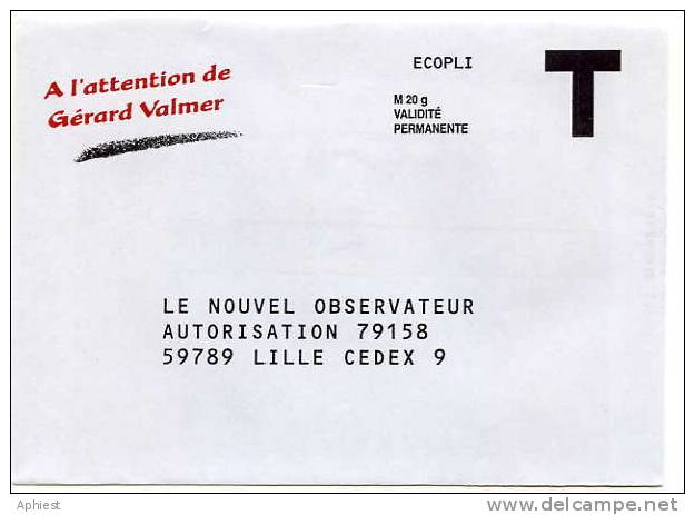 Enveloppe Réponse T - Le Nouvel Observateur - Gérard Valmer - Cartes/Enveloppes Réponse T