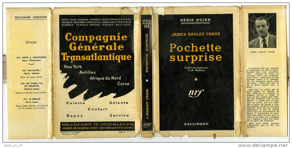 {43090} James Hadley Chase " Pochette Surprise " ; Gallimard Série Noire N° 353 , EO (Fr) 1957 . - Série Noire