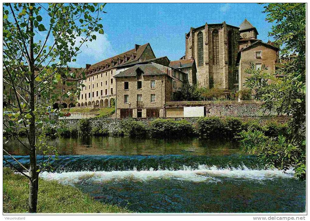 CPSM. EYMOUTIERS. EGLISE COLLEGIALE ROMANE. LES BORDS DE LA VIENNE. DATEE 1997 - Eymoutiers