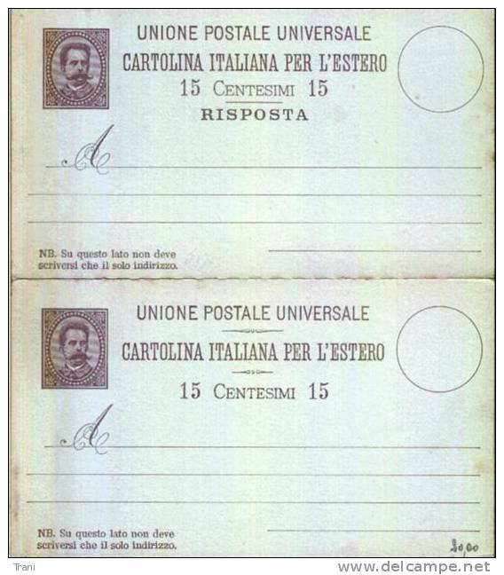 CARTOLINA R.P. PER L´ESTERO - Anno 1883 - Stamped Stationery