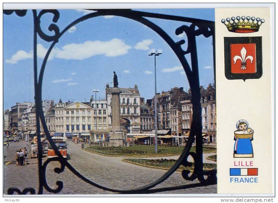 LILLE--La Grand´Place (Place Du Général De Gaulle (blason,petite Animation,autobus,monument) Cm N° 65937.53  éd Mage - Lille