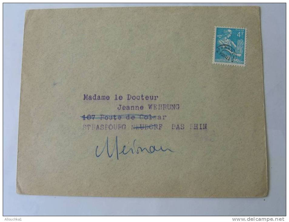 MARCOPHILIE LETTRE AVEC TIMBRE "préo" PREOBLITERE 4F  DE 1958 POUR STRASBOURG  ADRESSE A DES DOCTEUR NON CACHETEE VERSO - Tariffe Postali