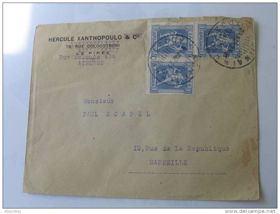 MARCOPHILIE LETTRE DE 1927 ATHENES EN GRECE  HERCULE XANTHOPOULO & CO P/MARSEILLE MANQUE LE RABAT AU VERSO - Covers & Documents