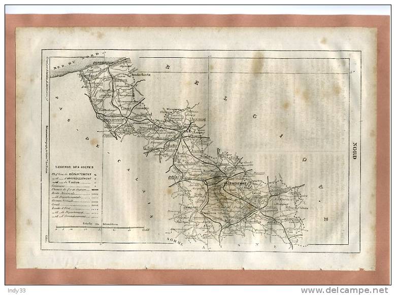 - DEPARTEMENT DU NORD  . CARTE DU XIXe S. COLLEE SUR PAPIER - Cartes Géographiques