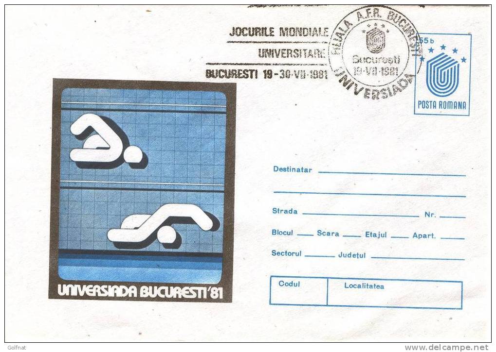 1981 ENTIER POSTAL ROUMAIN UNIVERSIADES BUCAREST NATATION - Nuoto