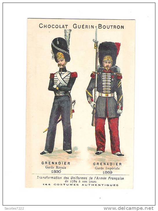 1 CHROMO GUERIN BOUTRON -  COSTUMES AUTHENTIQUES :  GRENADIER - Guérin-Boutron