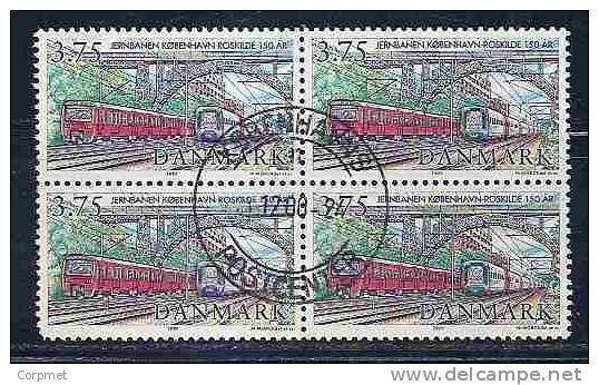 DENMARK  - CHEMIN DE FER COPENHAGUE-ROSKILDE - Yvert # 1158 -  BLOCK OF 4 - VF USED - Usado