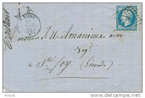 Lettre De France Au Départ D´ Angers - 1862 Napoléon III