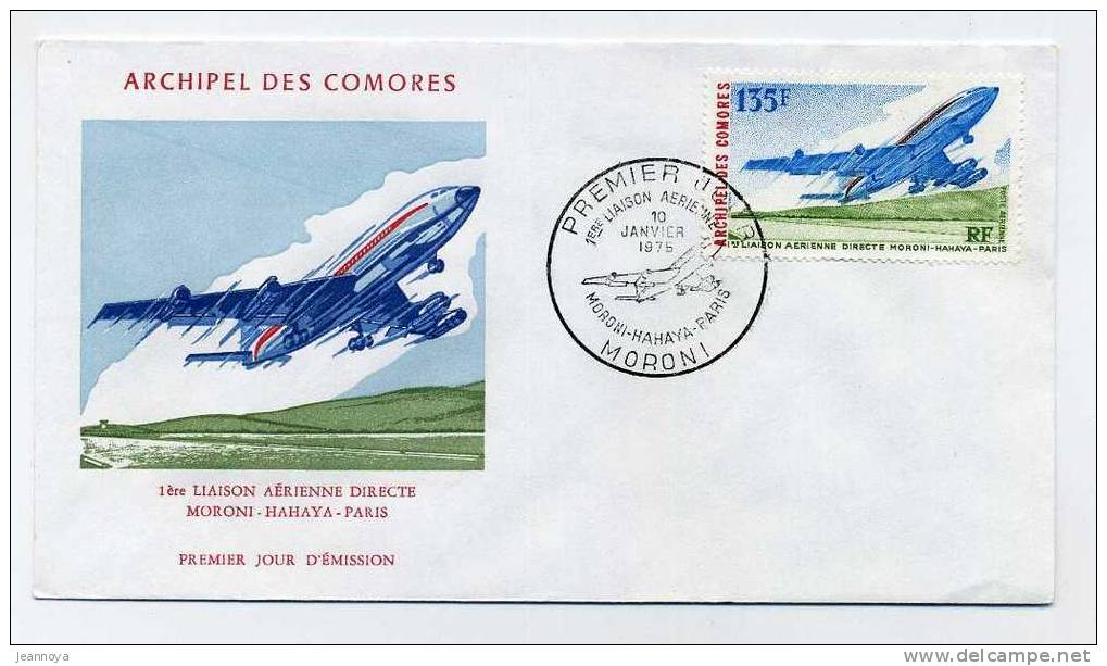 COMORES PA N°65 - 1ére LIAISON AERIENNE VERS PARIS -  OBL.MORONI LE 10/1/1975 - TB - Autres & Non Classés