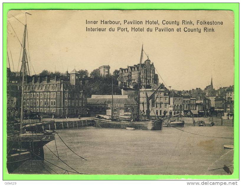 FOLKESTONE, UK - INNER HARBOUR, PAVILION HOTEL, COUNTRY RINK - ANIMATED WITH SHIPS -- - Folkestone