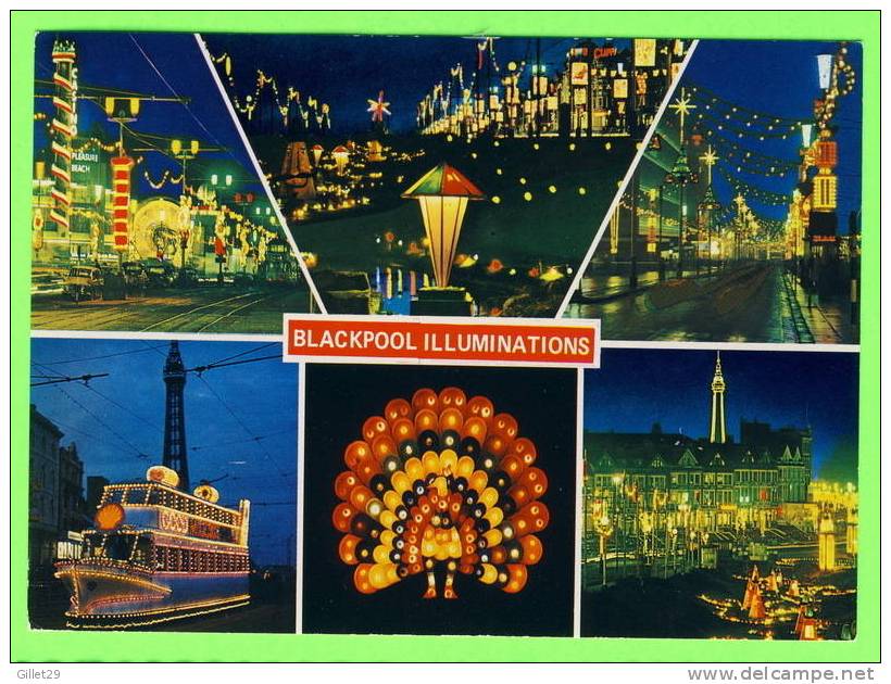 BLACKPOOL, UK  - ILLUMINATED - 6 MULTIVIEWS - BAMFORTH & CO LTD - CARD TRAVEL - - Blackpool