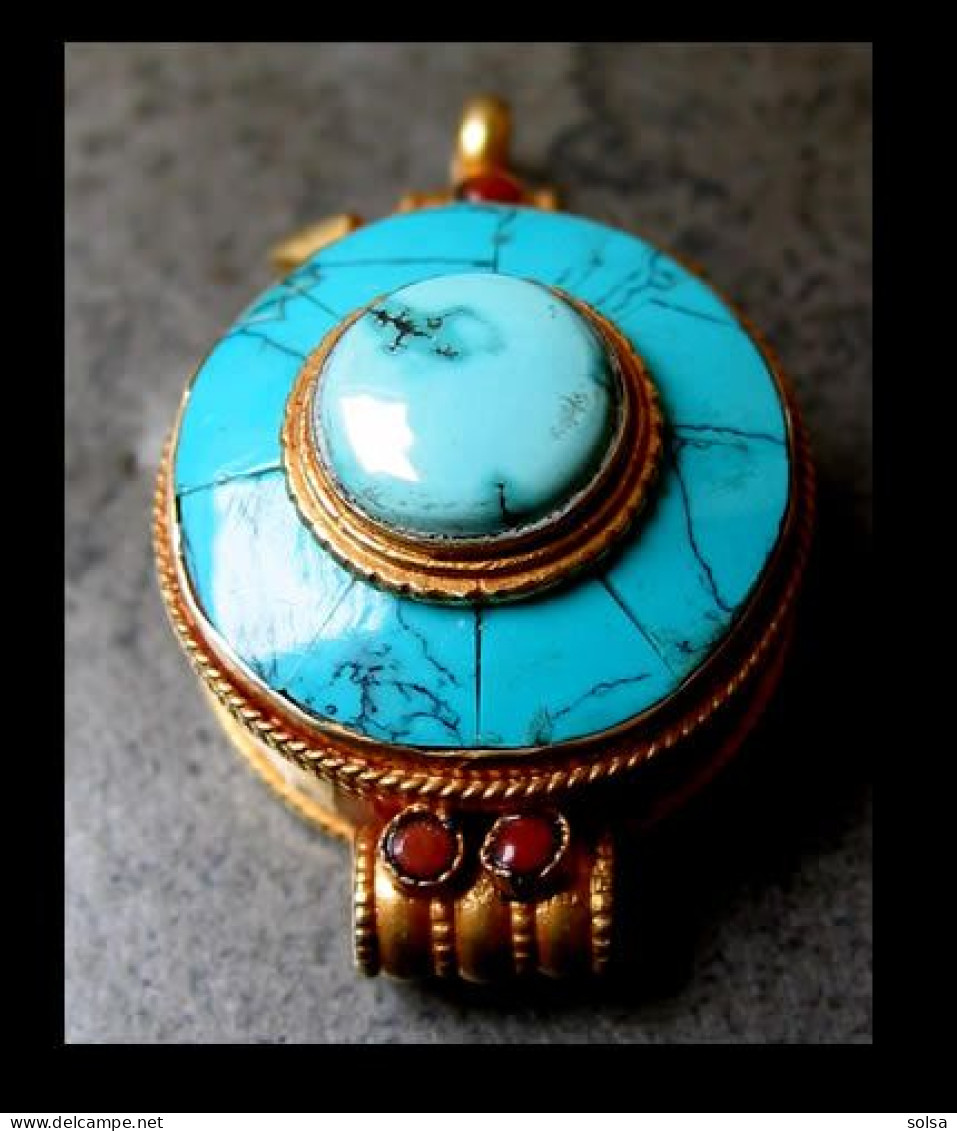 - Beau Pendentif Gau Argent Or Turquoises / Great Gau Pendent Silver Gold - Volksschmuck