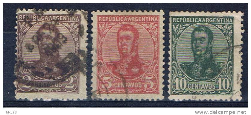 RA+ Argentinien 1908 Mi 123 126 128 San Martin - Used Stamps