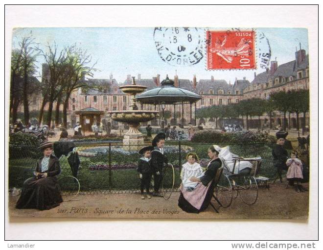 CPA Paris - Square De La Place Des Vosges - Nourice Cerceaux Landeau Enfants Bébé - Kiosque - Arrondissement: 03