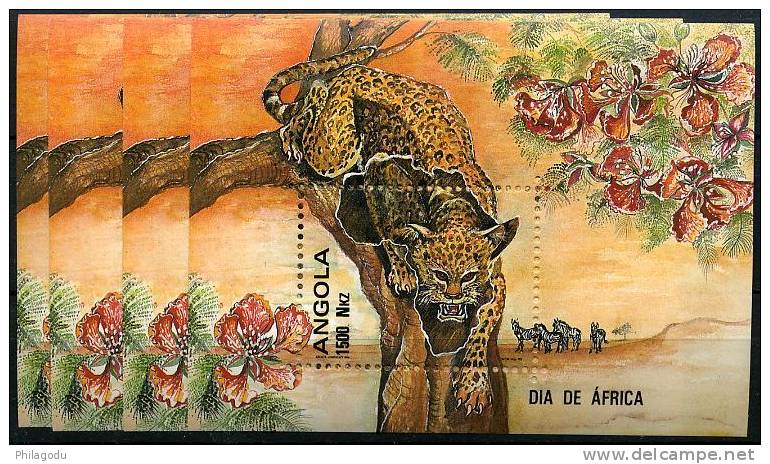 Angola 1993  Bloc 15**  Félin, Zebres Et Orchidées   Cote2006: 16 Euros Pour Les 4 BF - Angola