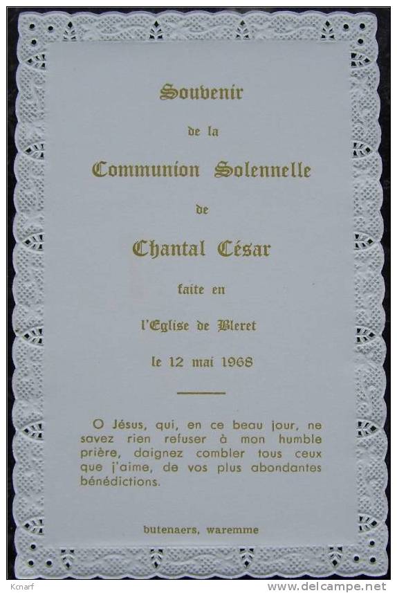 Faire-parts De Communion De BLERET En 1968 De CHANTAL CESAR , Imprimé à WAREMME . - Other & Unclassified