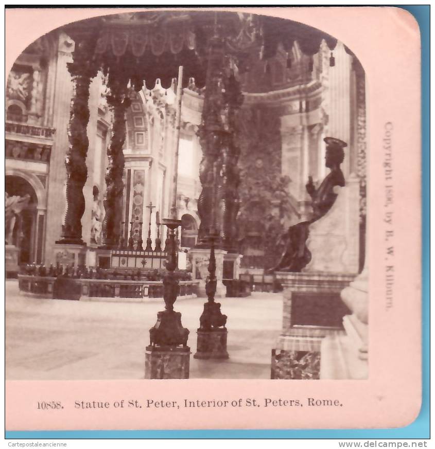 Peu Commun  ROME Year 1896 STATUE ST PETER  INTERIOR KILBURN Stereoview LITTLETON 10858 ITALY ITALIA ITALIEN  /P27 - Photos Stéréoscopiques