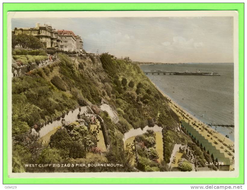 BOURNEMOUTH, UK - WEST CLIFF ZIG ZAG & PIER - ANIMATED - C.M. - THUNDER & CLAYDEN - CARD TRAVEL IN 1956 - - Bournemouth (depuis 1972)