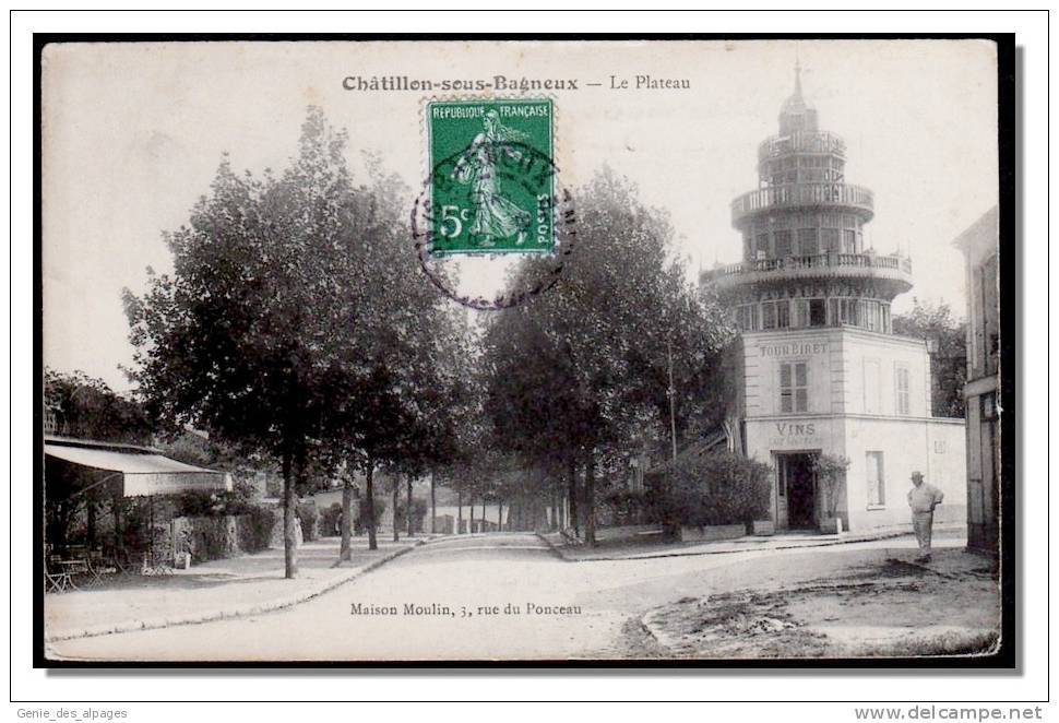 92  CHATILLON Sous BAGNEUX,  Le Plateau, Tour Biret, CPA Voyagé, Maison Moulin. - Châtillon