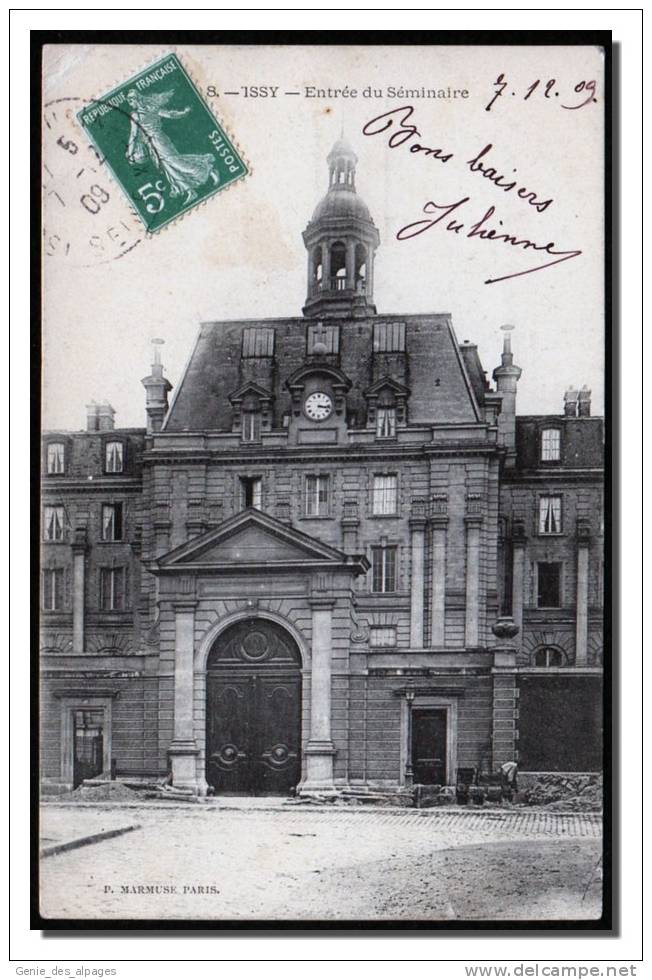92  ISSY Les Moulineaux, Entrée Du Séminaire, CPA Voyagé 1909, Ed P.Marmuse, Petit Pli Sup G - Issy Les Moulineaux