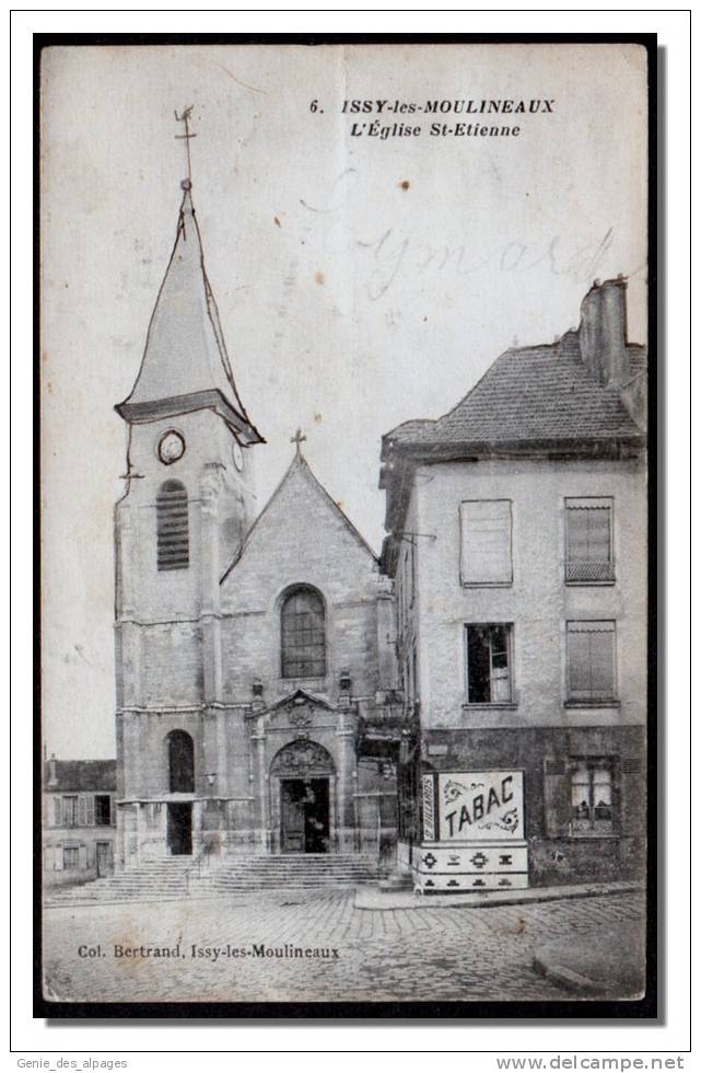 92  ISSY Les Moulineaux,  L'Eglise St Etienne, Col.Bertrand, Tabacs, Voyagé 1922 - Issy Les Moulineaux