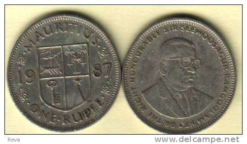 MAURITIUS 1 RUPEE MAN FRONT EMBLEM  SHIP BACK 1987 KM55 READ DESCRIPTION CAREFULLY !!! - Mauricio