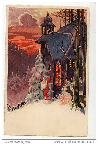 VINTAGE Ca1900 Postal Postcard With Christas Best Wishes Deer And Santa - Santa Claus