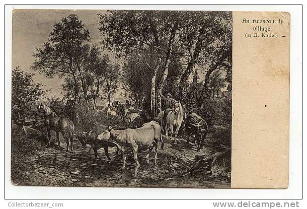 VINTAGE Ca1900 Postal Postcard With Cattle Horses Cows Bull Toro Vaca Caballo Ganado - Autres & Non Classés